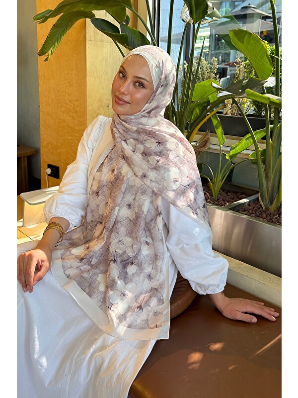 Lamelif Çiçek Desen Lara Soft Şal Bej