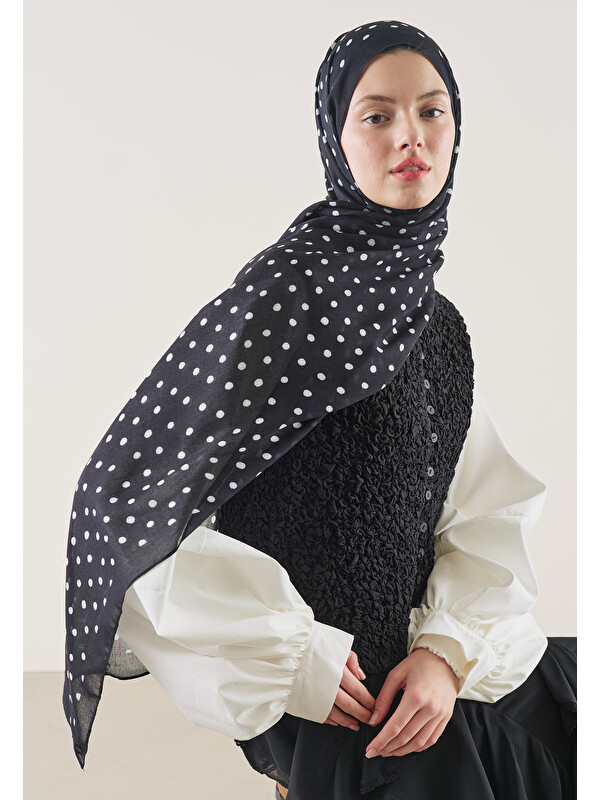 Fresh Scarfs Siyah Small Polka Dots Desen Rami Şal