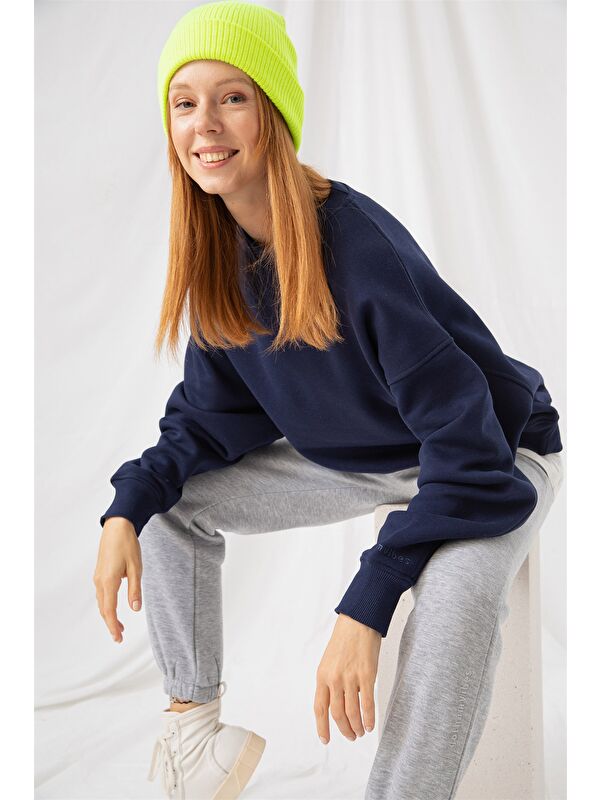 gothamVibes Kadın Vibe Oversize Lacivert Sweatshirt