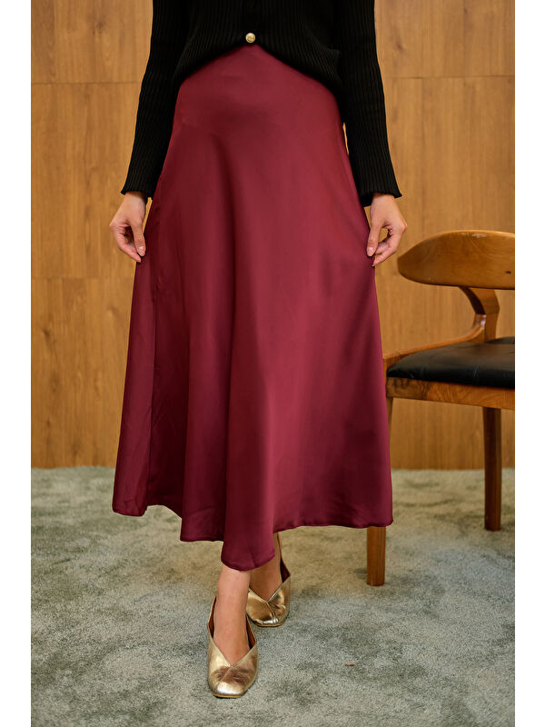 Locco Moda Kadın Saten Etek Bordo