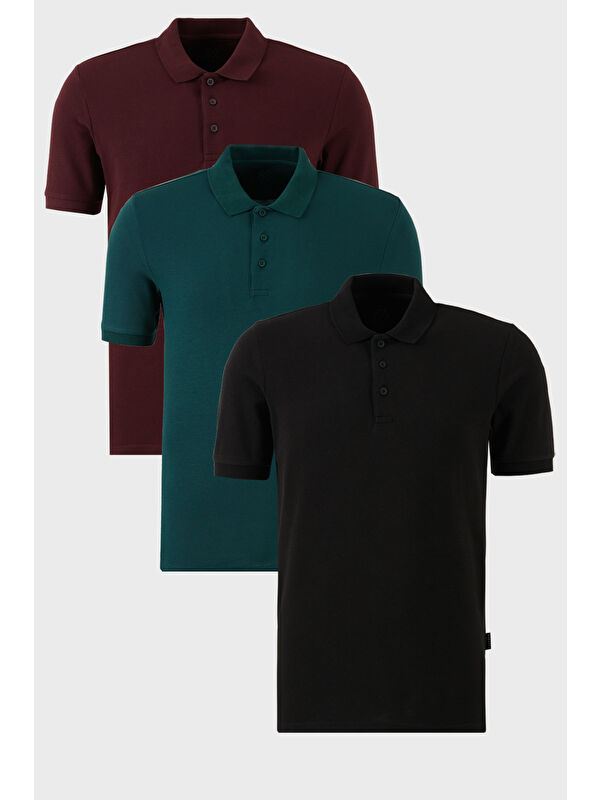 Buratti Pamuklu Regular Fit Düğmeli Polo Yaka 3'lü Paket T Shirt 5902127S3