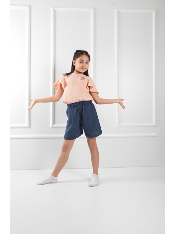 Mulberry Kız Çocuk Nakışlı Müslin Tişört