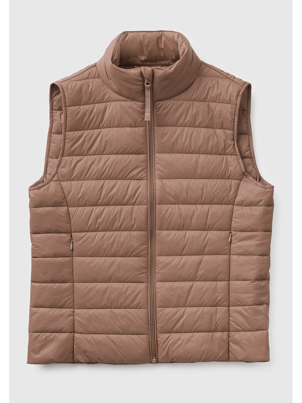 United Colors Of Benetton Kadın Vizon Polyester Dolgulu Fermuarlı Slim Fit Pufa Yelek