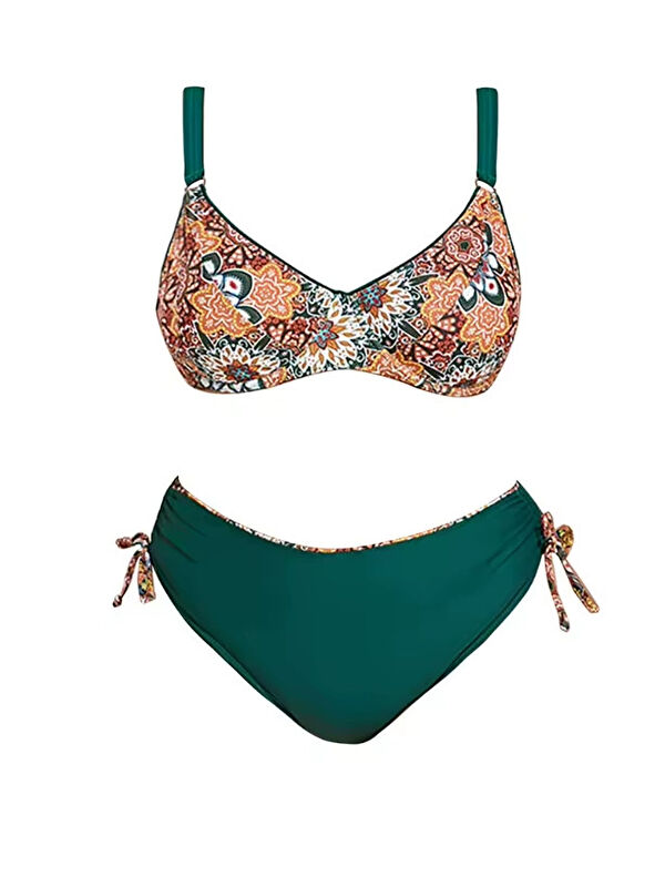 Hazelin Kadın Zümrüt Yeşil Etnik Desen Büyük Beden Bikini Takım HZL25S-LC3310
