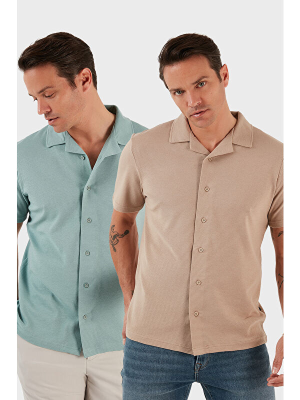 Buratti Pamuklu Regular Fit Kısa Kollu 2'li Paket Gömlek 5902640S2
