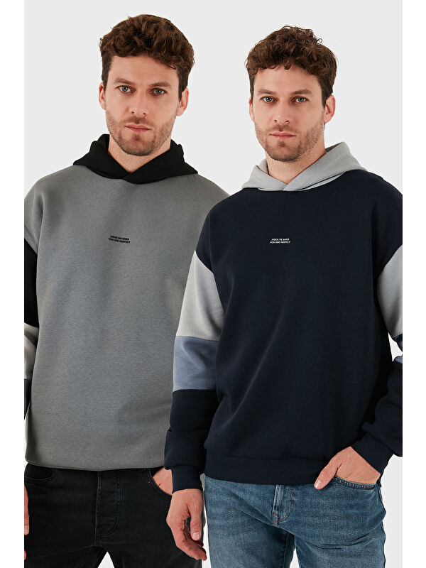 Buratti Pamuklu Relaxed Fit Kapüşonlu İçi Tüylü Yumuşak Şardonlu 2' li Paket Sweat 5905299S2