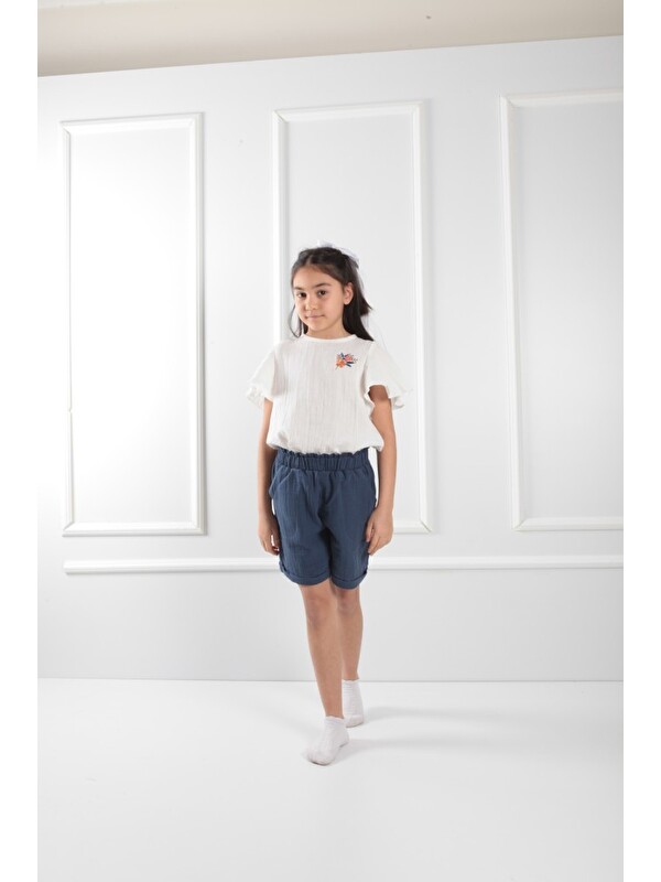 Mulberry Kız Çocuk Nakışlı Müslin Tişört