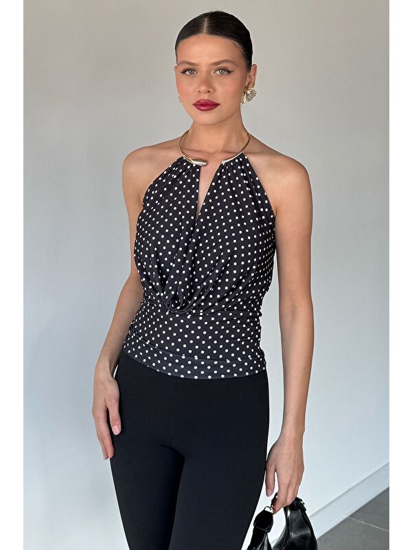 Gülseli Kadın Puantiyeli Crop Top Bluz