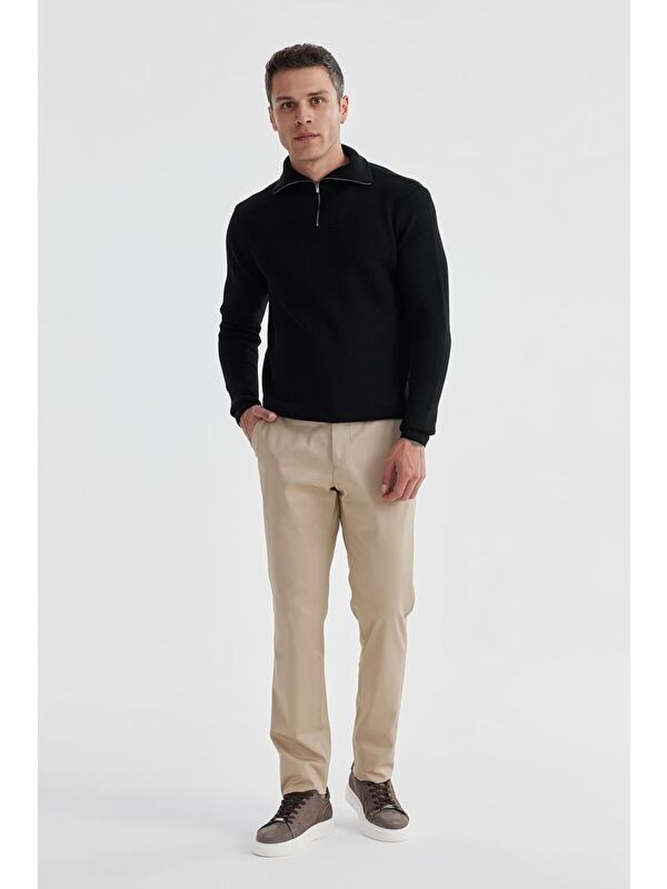 JAKAMEN Siyah Slim Fit Yünlü Fermuarlı Yaka Triko