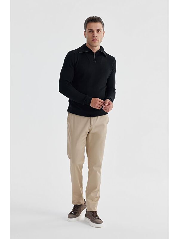 JAKAMEN Lacivert Slim Fit Yünlü Fermuarlı Yaka Triko