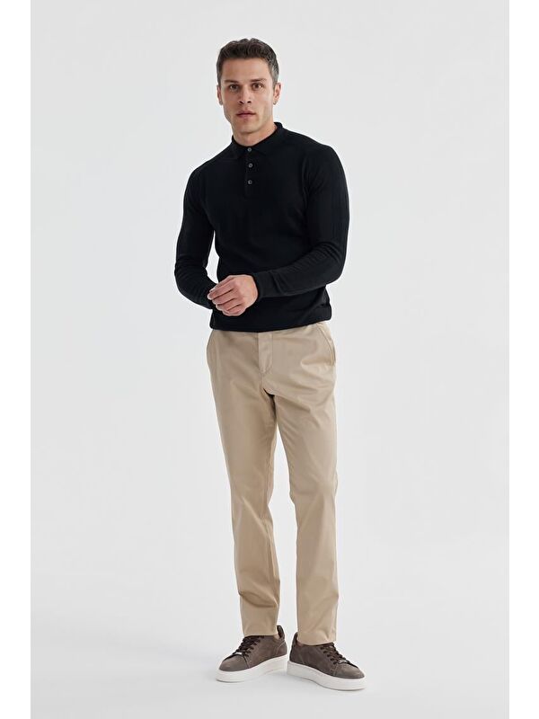 JAKAMEN Lacivert Slim Fit Yünlü Desenli Polo Yaka Triko