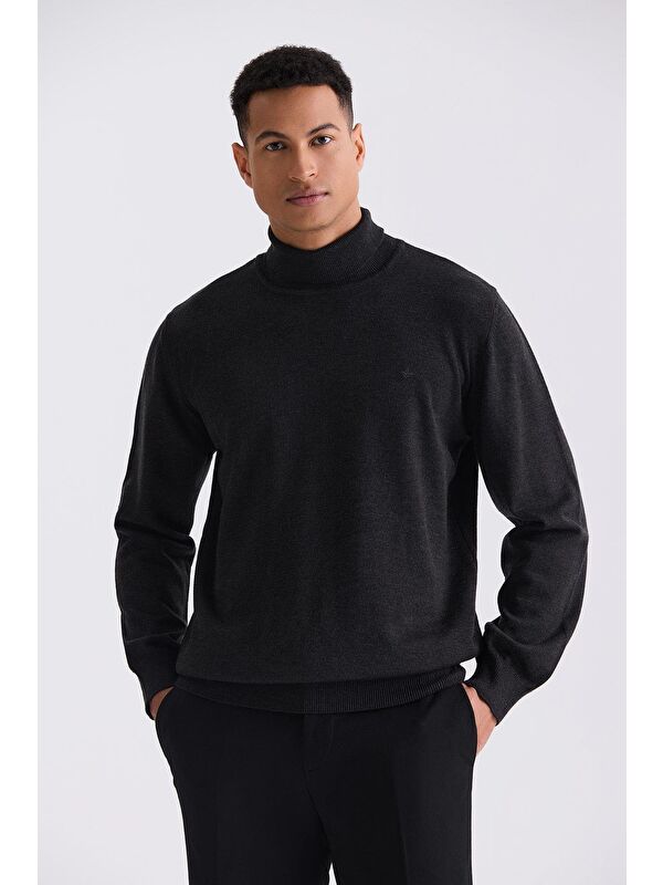 JAKAMEN Antrasit Slim Fit Tam Balıkçı Yaka Triko Kazak