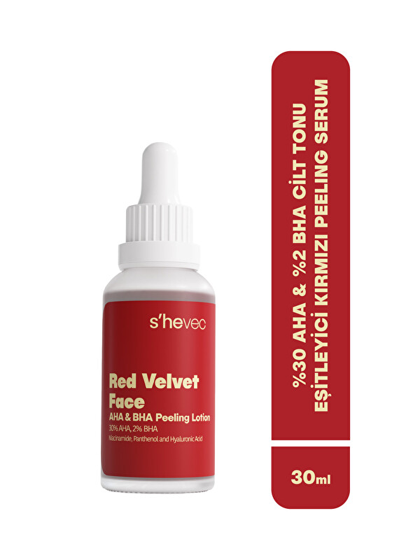 shevec %30 AHA & %2 BHA Leke ve Cilt Tonu Eşitsizliğini Gideren Vegan 30 ml Peeling Serum Red Velvet Face