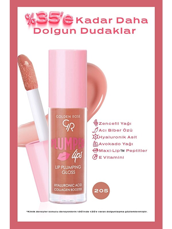 GOLDEN ROSE Plumped Lips Lip Plumping Gloss No: 205 - Dolgunlaştırıcı Dudak Parlatıcısı