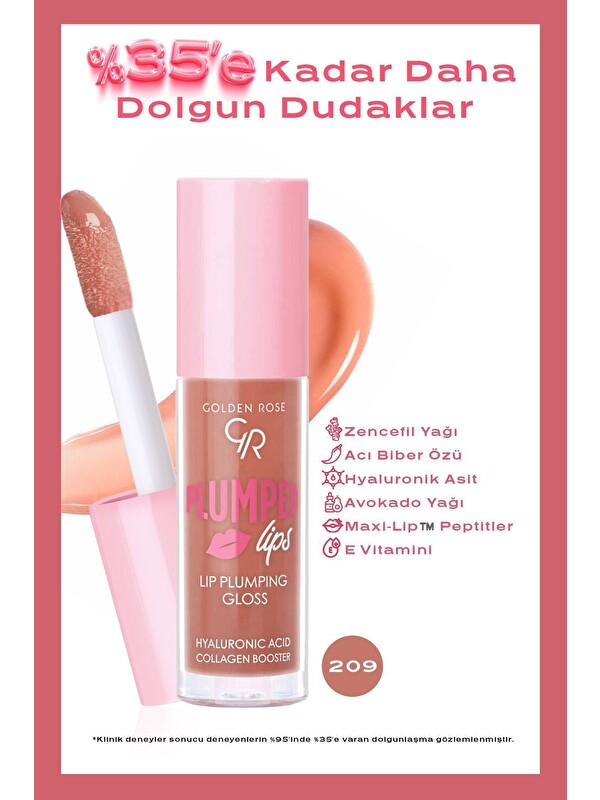 GOLDEN ROSE Plumped Lips Lip Plumping Gloss No: 209 - Dolgunlaştırıcı Dudak Parlatıcısı