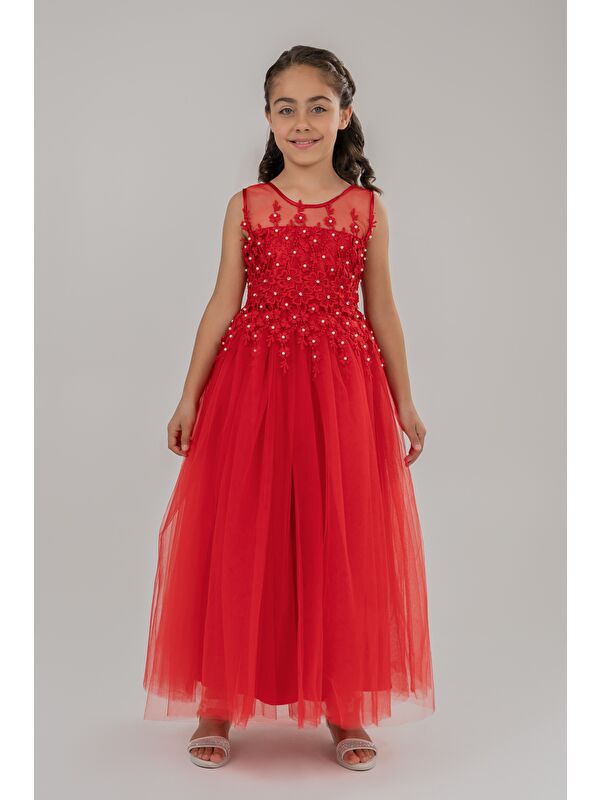 Mnk Baby & Kids Güpür Model Gelinlik Çocuk Kolsuz Abiye MNK0469