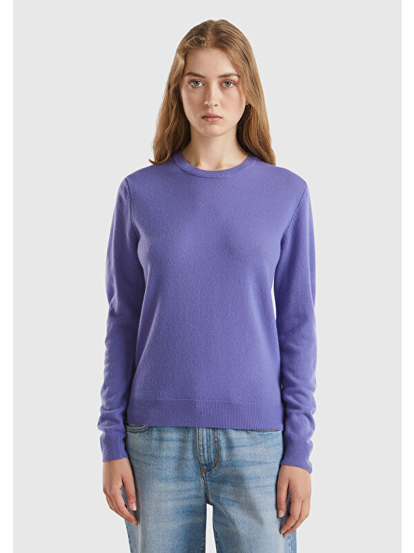 United Colors Of Benetton Kadın Mor Bisiklet Yaka %100 Merino Kazak