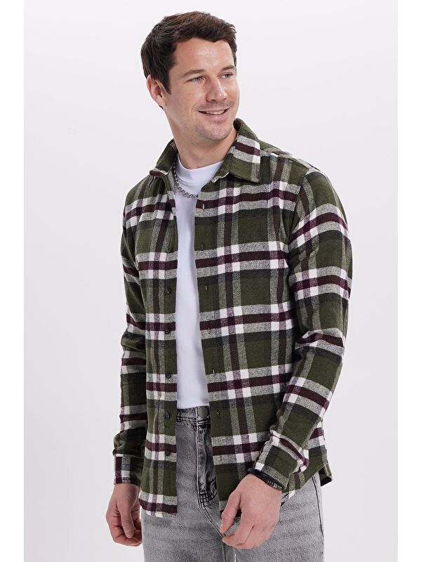 TUDORS Erkek Slim Fit Dar Kesim Kareli Kışlık Oduncu Gömlek