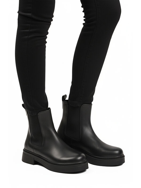 Siyah Cilt Kolay Giyilebilir Polarlı Kaymaz Kadın Chelsea Bot 209134 Z - Görsel 2