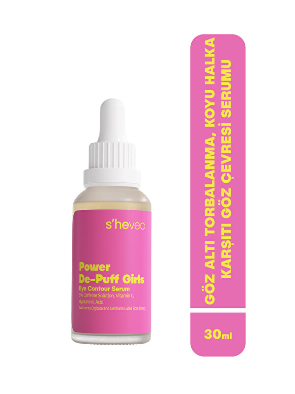 shevec Göz Altı Torbalanma ve Koyu Halka İçin %5 Kafein Vegan 30 ml Göz Çevresi Serumu Power De-Puff Girls