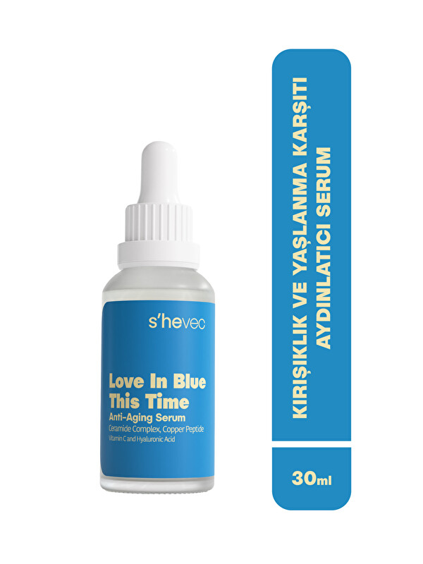 shevec Kırışıklık ve Yaşlanma Karşıtı Onarıcı ve Aydınlatıcı Vegan 30 ml Serum Love In Blue This Time