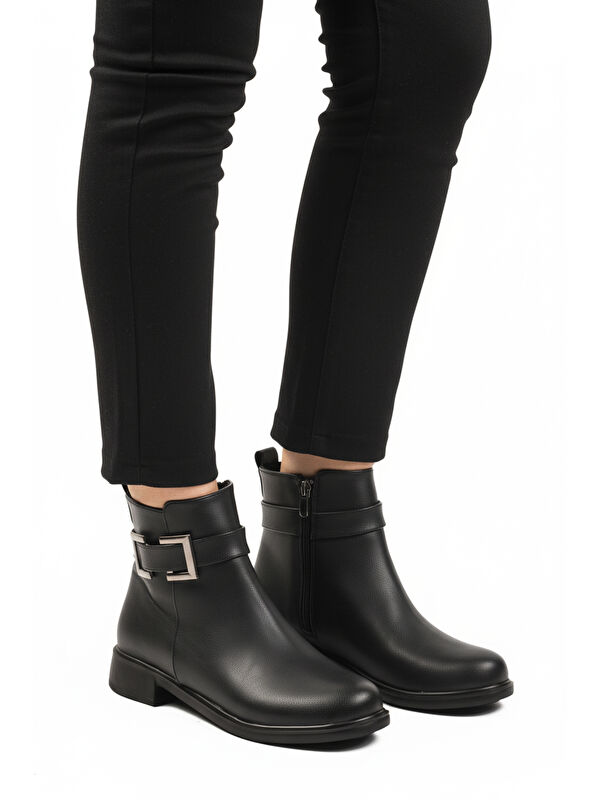 Siyah Cilt Fermuarlı Kaymaz İçi Polarlı Kadın Bot 209144 Z - Görsel 2