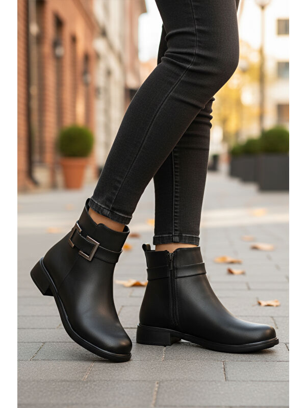 Siyah Cilt Fermuarlı Kaymaz İçi Polarlı Kadın Bot 209144 Z - Görsel 4