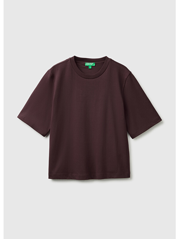 United Colors Of Benetton Kadın Kahverengi %100 Pamuk Boxy Fit T-Shirt
