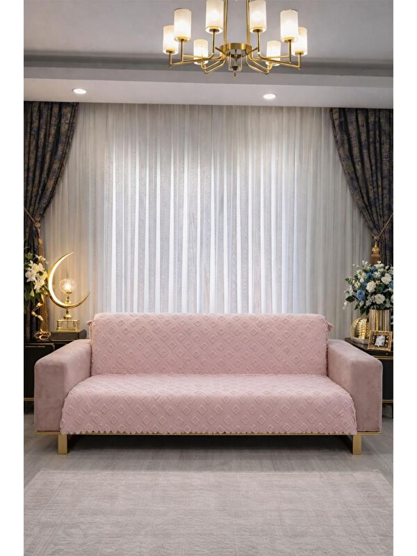 Çeyiz Diyarı Pondü 170x210 cm Kaymaz Taban Koltuk Örtüsü Pudra