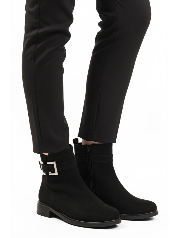 Siyah Süet Fermuarlı Kaymaz İçi Polarlı Kadın Bot 209144 Z - Görsel 2