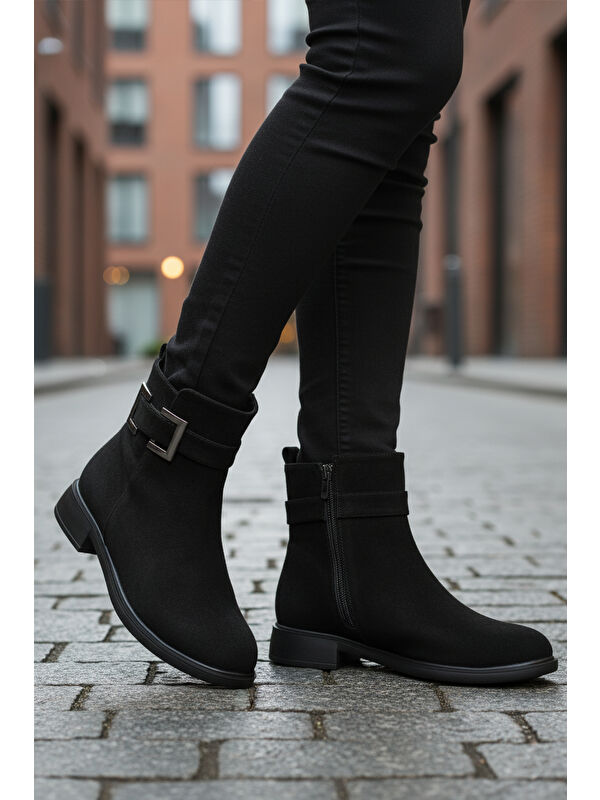 Siyah Süet Fermuarlı Kaymaz İçi Polarlı Kadın Bot 209144 Z - Görsel 4