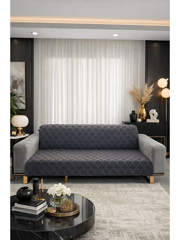Çeyiz Diyarı Pondü 170x210 cm Kaymaz Taban Koltuk Örtüsü Antrasit