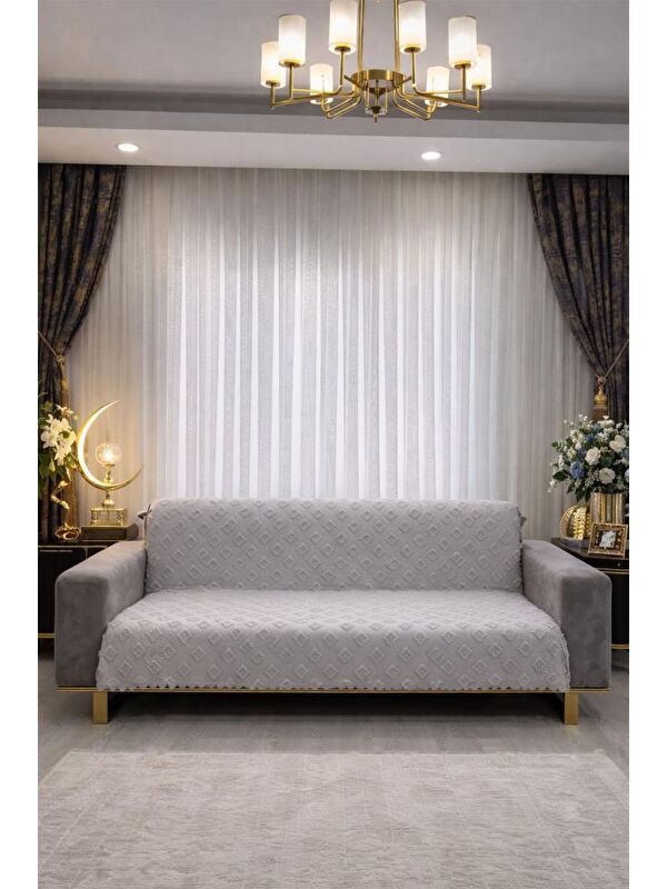 Çeyiz Diyarı Pondü 170x210 cm Kaymaz Taban Koltuk Örtüsü Gri
