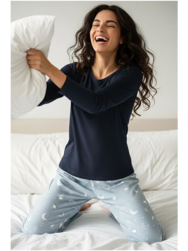 Siyah İnci Pamuklu Örme Pijama Takım 7974