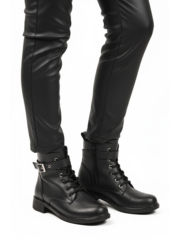 Siyah Cilt Kaymaz İçi Polarlı Fermuarlı Kadın Bot 209151 Z - Görsel 2