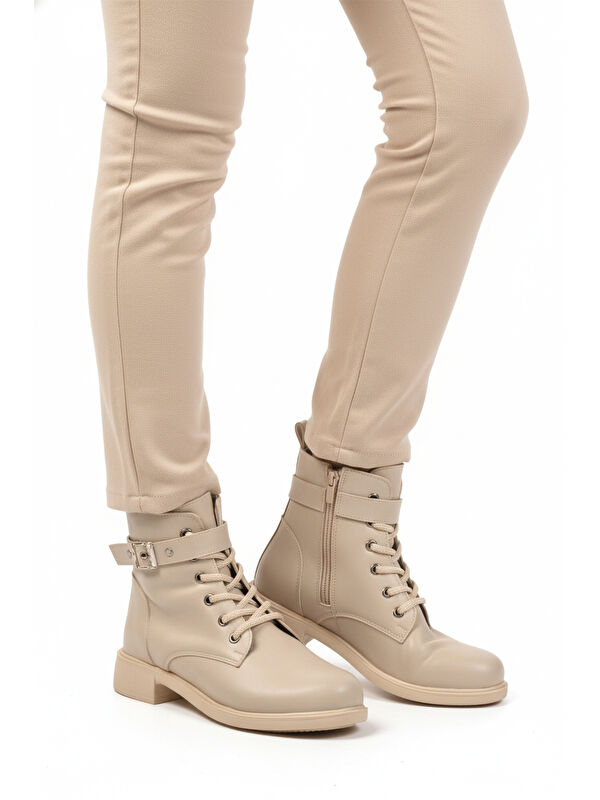 Bej Cilt Kaymaz İçi Polarlı Fermuarlı Kadın Bot 209151 Z - Görsel 2