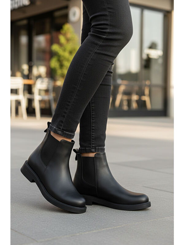 Siyah Cilt Polarlı Kolay Giyilebilir Kaymaz Kadın Chelsea Bot 284097 Z - Görsel 4