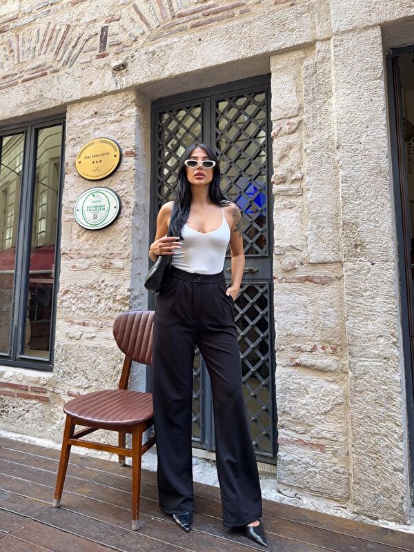 carla10 Çift Pileli Örme Palazzo Pantolon