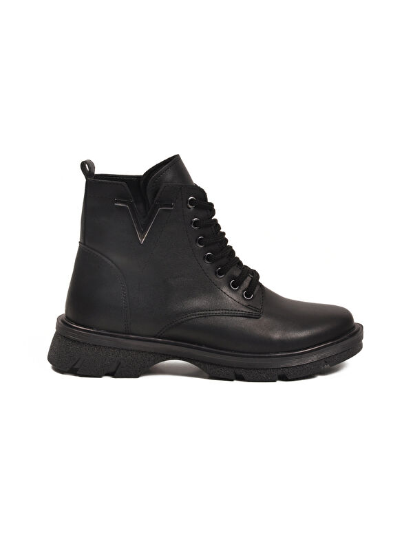 Siyah Cilt Bağcıklı Fermuarlı Polarlı Kaymaz Kadın Bot 351071 Z - Görsel 3