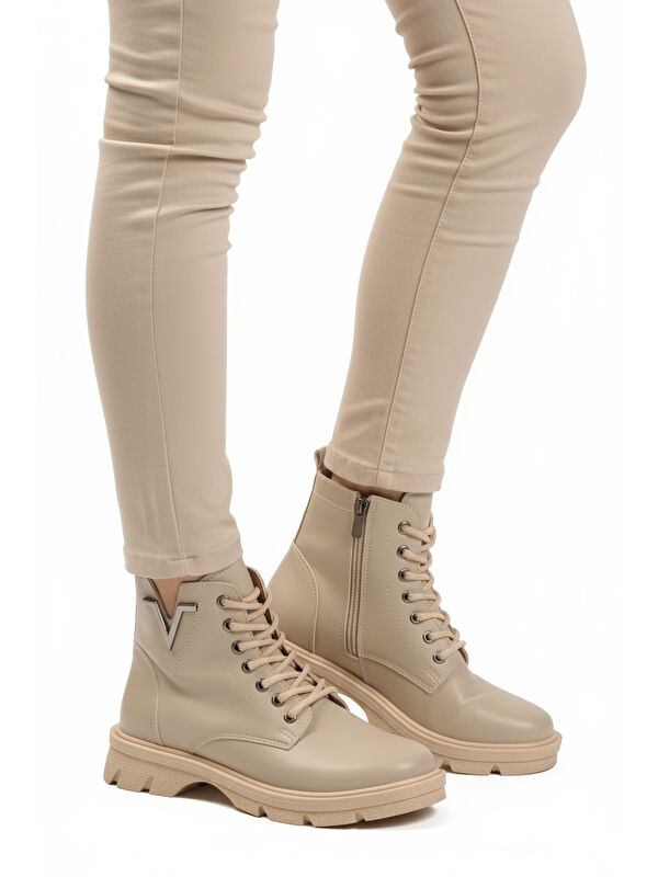 Bej Cilt Bağcıklı Fermuarlı Polarlı Kaymaz Kadın Bot 351071 Z - Görsel 2