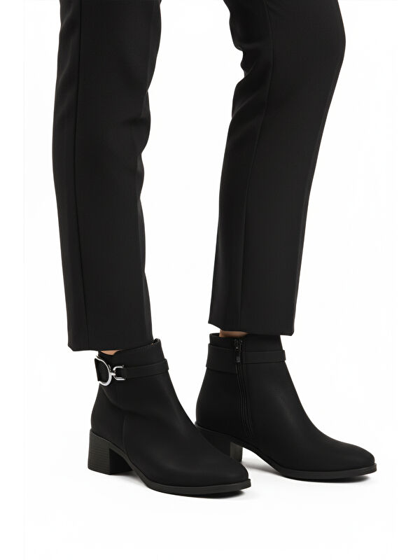 Siyah Zümrüt Fermuarlı Kaymaz Polarlı Kadın Topuklu Bot 417637 Z - Görsel 2