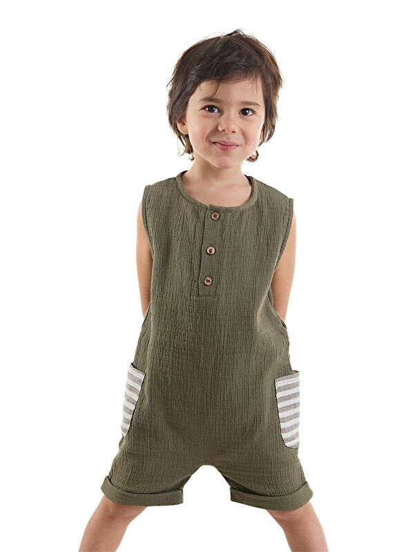 Denokids Erkek Bebek Çocuk Yeşil Müslin Tulum