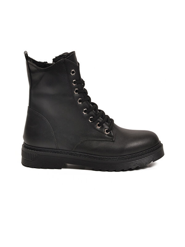 Siyah Cilt Kürklü Bağcıklı Fermuarlı Kaymaz Kadın Bot 525383 Z - Görsel 3