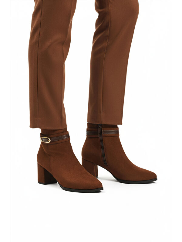 Kahve Süet Fermuarlı İçi Kürklü Kadın Topuklu Bot 547815 Z - Görsel 2