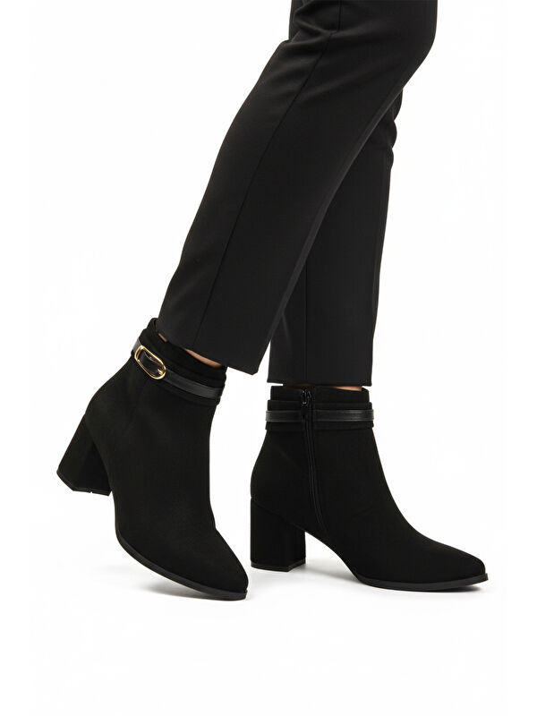 Siyah Süet Fermuarlı İçi Kürklü Kadın Topuklu Bot 547815 Z - Görsel 2