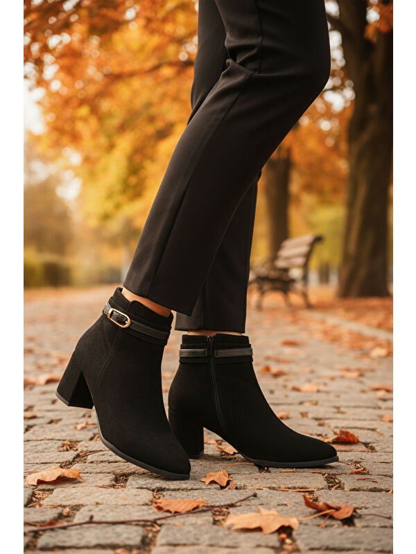 Siyah Süet Fermuarlı İçi Kürklü Kadın Topuklu Bot 547815 Z - Görsel 4