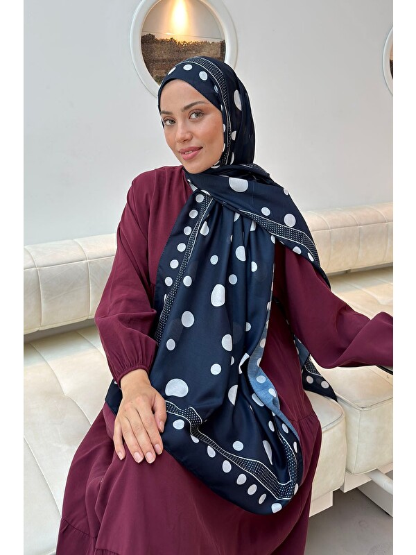 Lamelif Puantiye Desen Soft Şal Lacivert