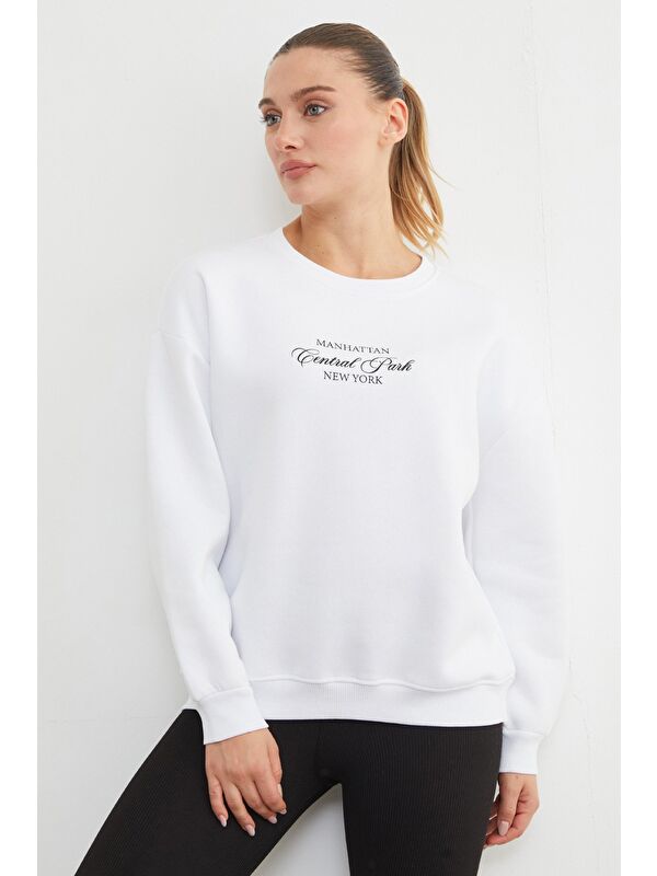 Fullamoda 3 İplik Manhattan Baskılı Bisiklet Yaka Sweatshirt