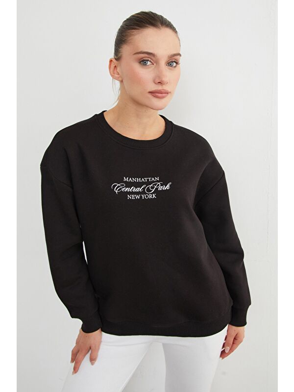 Fullamoda 3 İplik Manhattan Baskılı Bisiklet Yaka Sweatshirt