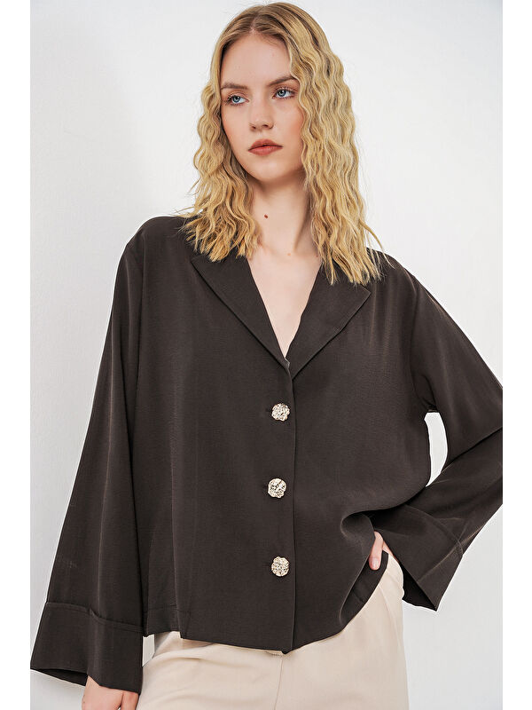 Bigdart Kadın Kruvaze Yaka Oversize Ceket 0747 - A.Kahve